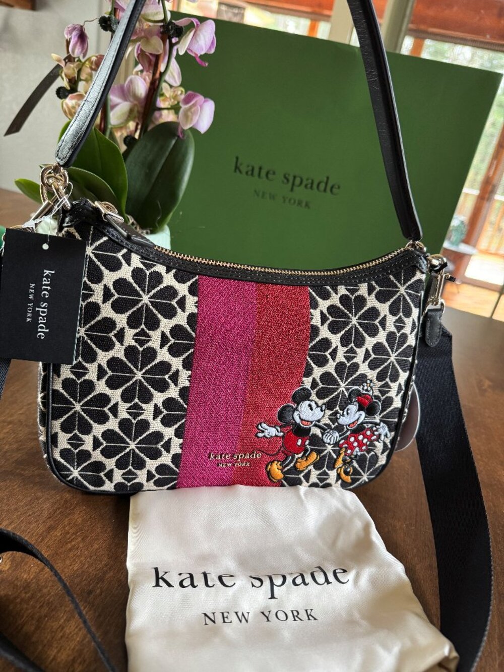 NEW Kate Spade x Disney 100 Mickey Minnie Sam Flower Jacquard Shoulder Crossbody